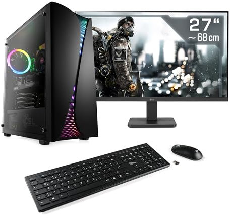 Gaming PC mit Windows 11 Home, AMD Ryzen 5 5600GT 6X 3600 MHz, 1000 GB M.2 SSD, 16 GB DDR4-RAM, AMD Radeon Graphics, ASUS Mainbaord, USB 3.2, 27 Zoll Full-HD, Tastatur/Maus-Set, M11260H