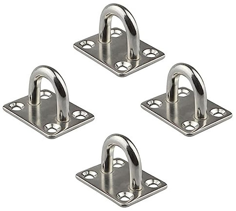 ULTECHNOVO 4pcs Stainless Steel Square Fixing Plates with U Shaped Hooks for Ceiling Mounting Hook Bases for Hammocks Lights and Heavy Duty