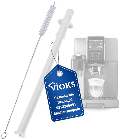 VIOKS Set 1x Milchansaugrohr + 1x Reinigungsbürste Ersatz für DeLоnghi Milchschlauch 5313246091 552556 - Absaugschlauch Schlauch Kaffeevollautomat Dinamica Plus und PrimaDonna S Evo/Class/Elite