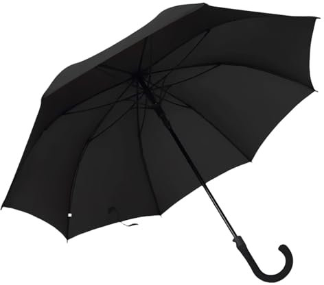 Large Black Umbrella Classic Automatic Open With Crook Handle Hook Wedding Brolly Walking Brolly Mens Gents Ladies Gents Womens Strong Rain Auto Strong (1 x Large Black Hook Handle)