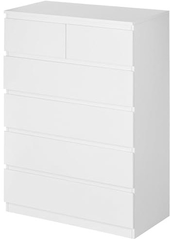 HOMCOM Commode 6 tiroirs Meuble de Rangement sans poignées Design Minimaliste - 80 x 39 x 115 cm - Blanc