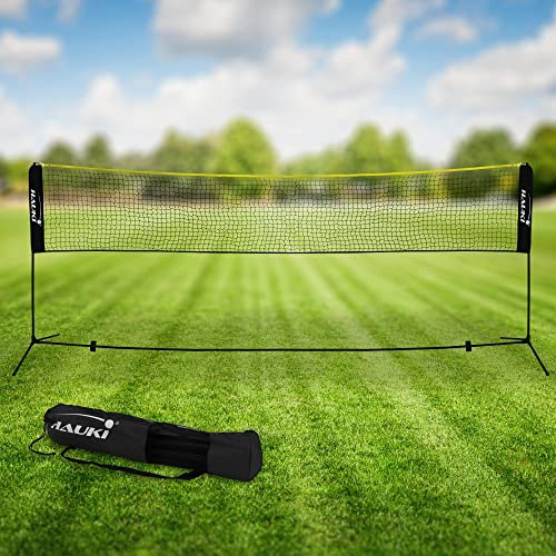 Hauki Badminton Netz, Tennisnetz 400cm, Schwarz, H156cm, Federballnetz Set inkl. 3x Federball, Transporttasche, stabilem Eisen-Gestell, Tragbares Volleyballnetz, Trainingsnetz Indoor & Outdoor, Garten