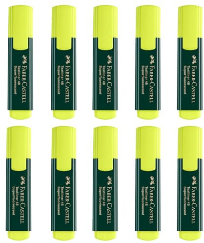 FABER-CASTELL 205254 - Textmarker Set gelb, 10 Neon Marker für Kinder und Erwachsene