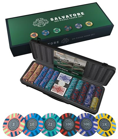 Bullets Playing Cards, Pokerset Salvatore, Pokerkoffer mit 500 Clay Pokerchips mit Werten, inkl. Keramik Dealerbutton und Pokerkarten