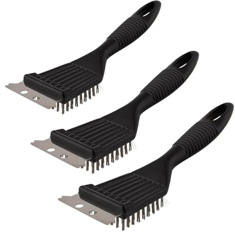 Grillbürste – 3er-Set BBQ Grillbürsten mit Messingborsten & Edelstahlschaber – Robuste Grillreiniger mit Haken zur Aufbewahrung – Ideal als Grillbürste für Gussrost, Gas- und Holzkohlegrills