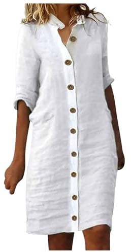 Generisch 2025 Vestido camisero de verano para mujer, manga 1/2, vestido informal de algodón, vestido elegante, festivo, tallas grandes