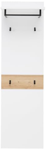 Lomadox Garderobenpaneel Flurgarderobe Garderobe in weiß mit Eiche, 50 cm breit, Hutablage, Kleiderstange, Garderobenhaken, modern, grifflos
