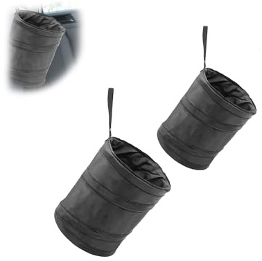 Plliocse Car Trash Can Collapsible Car Bin, 2 Pack Hanging Mini Garbage Bin for Cars Back of Seat Travelling (Black)