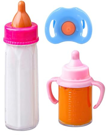 Set Of 3 Magic Milk Bottle And Pacifier Dumm-y Doll Feeding Set, Milk Bottle Pretend Play Childrens Baby Doll Magic Feeding Bottles Milk Juice Bottles Baby Doll Feeding Accessories