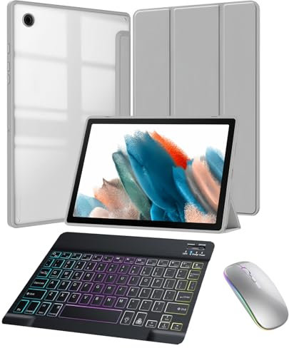 Custodia con tastiera per Samsung Galaxy Tablet A8 da 10,5 pollici 2022 con porta matita, attivazione/sospensione automatica, angoli di visualizzazione multipli, mouse e tastiera Bluetooth