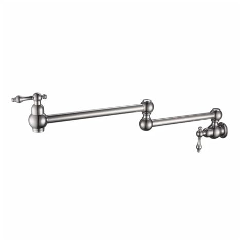 Rubinetto per il bagno, Rubinetto di riempimento pentola con doppia valvola di intercettazione montato a parete con maniglie a leva con beccuccio oscillante a doppio snodo da 22 per mobiletto(Brushed