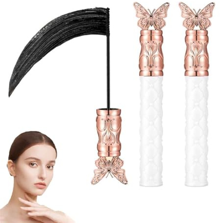2025 Neue Curling-Mascara,Schwarze Wimpertusche für endlos lange Wimpern und gleichmäßiges Volumen,Kein Verklumpen oder verkleben & Wischfest,für Wimpern-Make-up (2 Stück)