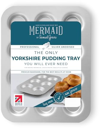 Mermaid Silver Anodised 12 Cup Bun Tray Non Toxic Professional Heavy Duty Aluminium, Naturally Non Stick, Cupcake tin, Baking Tins, Silver Anodised Bakeware - Made in England by Samuel Groves