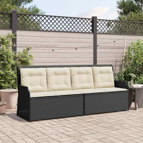 Qnhdfrt Gartenbank mit Verstellbarer Rückenlehne Schwarz Poly Rattan 110 x 67 x 95 cm Sitzgruppe für Balkon Terrasse Wohnzimmer
