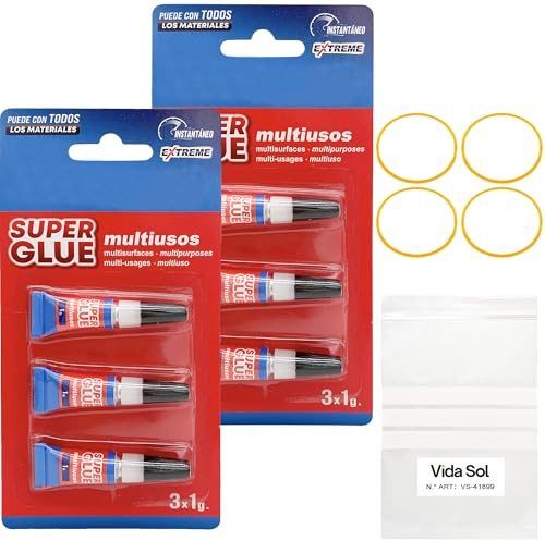 VIDA SOL Pegamento Instantáneo Extreme Super Glue Multiusos, Ultra Fuerte Para Madera, Plástico, Caucho, Metal, Papel, Cerámica, etc. Pega en 10 Segundos, Secado Rápido y Duradero, 6x1G