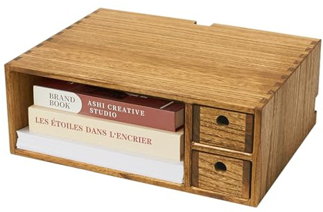 KIRIGEN Druckerständer Massivholz, Druckerregal, Drucker-Organizer | 2 Schubladen · 43 × 32,6 × 15,9 cm · Zapfenbauweise · fertig montiert · Dunkelbraun · Pflanzenöl-Finish