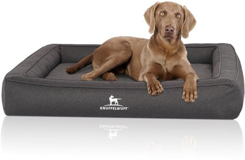 Knuffelwuff Orthopädisches Hundebett aus Velours mit Handwebcharakter Yukon S 70 x 50cm Anthrazit - Abnehmbarer Bezug - leicht zu reinigen - für große, mittelgroße und kleine Hunde