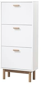 Melanie Schuhkommode Eicheoptik, 58 x 25 x 131 cm, Schuhschrank mit 3 Klappen, platzsparende Schuhaufbewahrung aus Spanplatte und MDF für Flur, Diele und Eingangsbereich