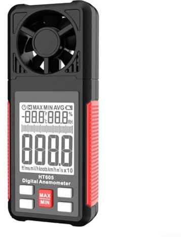 Zoegneer HT605 Digitales Anemometer, Hand-Temperaturtester, Thermometer mit hintergrundbeleuchtetem LCD-Display, tragbares ABS-Gehäuse, 7 Einheiten-Modi, Min-Funktion für Akkus