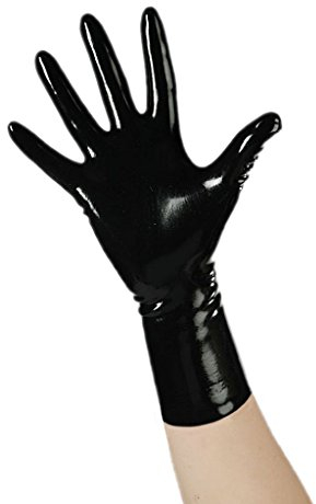 EXLATEX Rubber Secrets Short Latex Mixed Toes Wrist Gloves (Large,Black)