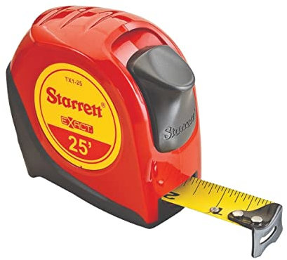 Starrett KTX1–25-n-sp01 Exact Maßband, 2,5 cm breit x 25 ', Skala in 1/40,6 cm mit über Formen für verbesserte Griffigkeit