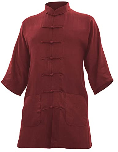 Baumwolle (Leicht) Kung Fu & Tai Chi Shirt Stehkragen Kurzarm - Taiji Anzug Bordeaux 170