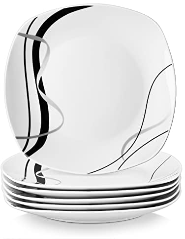 VEWEET FIONA Porzellan Speiseteller, Essteller Set 6 Personen, Ø 24,7 cm Teller Set, Dessertteller, Pastateller, Kuchenteller und Frühstücksteller, Mikrowellengeeignet und Spülmaschinenfest