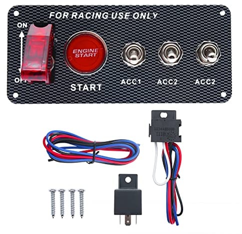 Geloo Zündschalter Panel 12 V Rennauto Motor Start Druckknopf Schalter Panel Kohlefaser LED Kippschalter für Rennwagen RV LKW 5 in 1