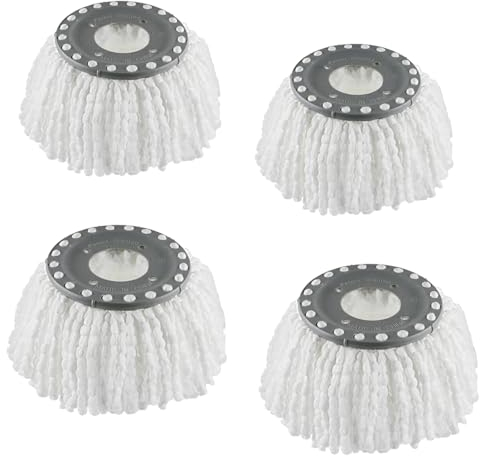 4 Premium Replacement Mop Heads Refills for Universal 360° Spin Magic Mop, Hurricane Compatible Standard Replacement Round Spin Mop Heads Microfiber （White）
