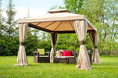 Garden Point Garten-Pavillon Valencia mit Moskitonetz | 300 x 400 cm | Rechteckig | Wasserabweisend | Ideal für Garten | Einfache Montage | Vorhänge im Set | Cremig