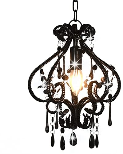 vidaXL Deckenleuchte mit Perlen Kronleuchter Pendelleuchte Hängelampe Lüster Kristall Deckenlampe Hängeleuchte Lampe Leuchte Schwarz Rund E14