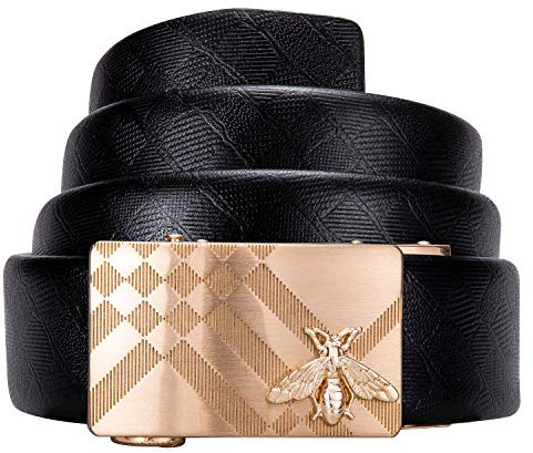 Dubulle Designer Ratschengürtel für Herren, Leder, Mode, verstellbar, automatische Schnalle, verschiebbar, abnehmbares Kleid, lässig, A-gold Bienengürtel, 22/38W US