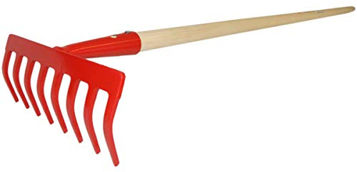SHW-FIRE - Rastrello da giardino in acciaio speciale a 8 denti, sottile con manico in legno, 150 cm