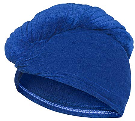 Aqua Speed Serviette de séchage pour cheveux - Turban à séchage rapide - Bonnet de sauna pour femme - Bleu - Serviette de sauna avec bouton - Pour femme