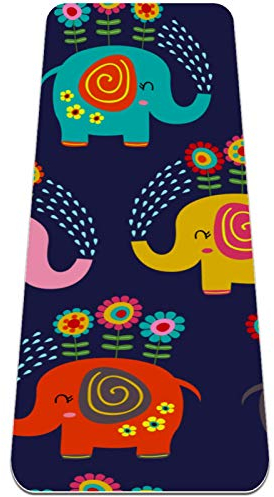 Eslifey Süße Cartoon-Boho-Elefanten-Wassersprüh-Sonnenblumen-Yoga-Matte, dicke rutschfeste Yoga-Matten für Damen und Mädchen, Trainingsmatte, weiche Pilates-Matten, (182,9 x 61 cm, 0,6 cm dick)