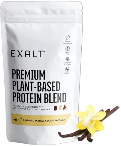 EXALT Natural Vegan Protein Powder - 100% Plant-Based – Gluten Free - No Artificial Flavours or Additives | Madagascan Vanilla | 500G
