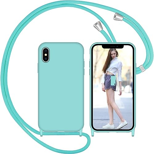 Nupcknn Liquid Silikon Handykette Hülle für iPhone X/iPhone XS Hülle Necklace(abnehmbar) Hülle mit Kordel zum Umhängen Handy Schutzhülle mit Band (Gletscher blau, 5.8)