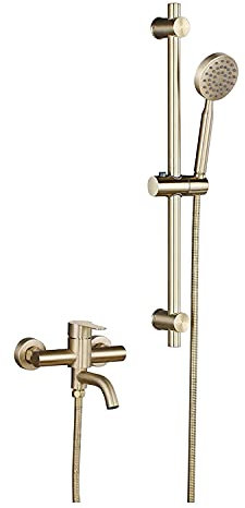 Mrzyzy Système de Douche Ensemble de Douche à Effet Pluie Robinet de Baignoire Mélangeur de Baignoire en Acier Inoxydable doré brossé avec douchette, Barre de Douche relevable