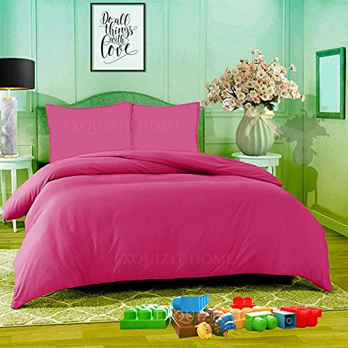EXQUIZIT HOME Duvet Quilt Cover Bedding Set With Matching Pillow Cases Easy Care Plain Dyed Poly Cotton COLOUR FUCHSIA KING