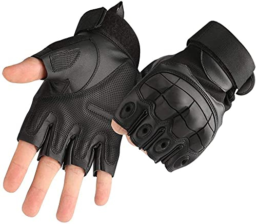 COZOME Motorradhandschuhe Fingerlos Herren, Halbfinger Handschuhe Motorrad Sommer, Knöchelschutz Kurzfinger Handschuhe für Skate Motorroller Fahrrad Motocross Chopper (Schwarz,M)