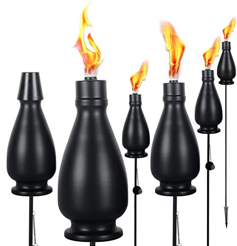 DIKAIDA 6 Stück Lichtfackeln für den Außenbereich, 152,4 cm, flackernde Flamme, Außenbeleuchtung, Metall-Lichtfackeln für draußen, Citronella-Fackeln für Camping, Garten, Terrasse, Weg (Jet Black)