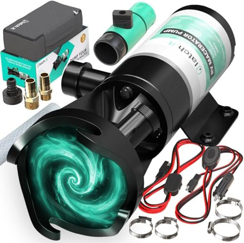 LATCH.IT Pompe de broyage pour camping-car 12 V | Pompe broyeur de 12 GPM pour VR V2.0 | Pompe à déchets de camping-car avec raccords à dégagement rapide, tuyaux et colliers de serrage | 7 à 15 A |