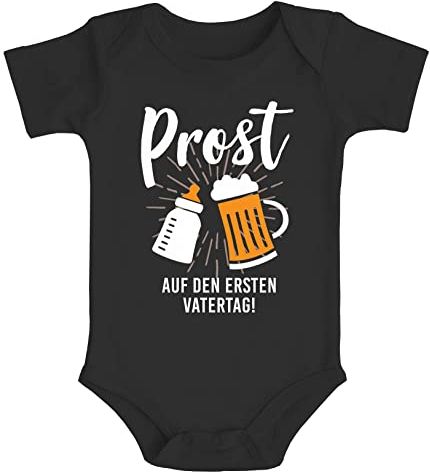 MoonWorks® Baby Body Prost zum ersten Vatertag Papa Spruch lustig Bierflasche Milchflasche Jungen & Mädchen schwarz 12-18 Monate