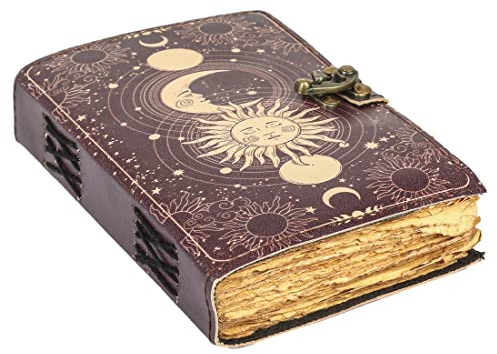 Sun & Moon Vintage Leder Tagebuch für Damen und Herren, 200 Seiten antikes, handgefertigtes DeckleRand, VintagePapier, LederSkizzenbuch, ZeichenTagebuch, bedrucktes LederTagebuch, tolles