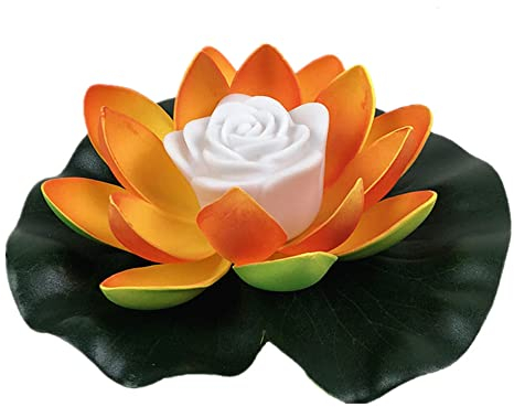 Solarleuchte 18cm LED Lotus Laterne Wasserlaterne Schwimmlaterne Solarlampen für außen Wasserdichte Garten Pool Licht Teichlicht Künstliche Seerose Licht für Garten Schwimmbad Brunnen Aquarien Orange