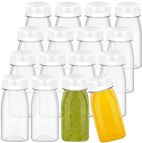 MIMIND 16Pcs 4oz/120ml Mini Plastic Juice Bottles,Small Clear Shot Bottles with Lids,Reusable Food Grade Beverage Drink Containers for Juices,Smoothie,Milk,Water and Other Beverages