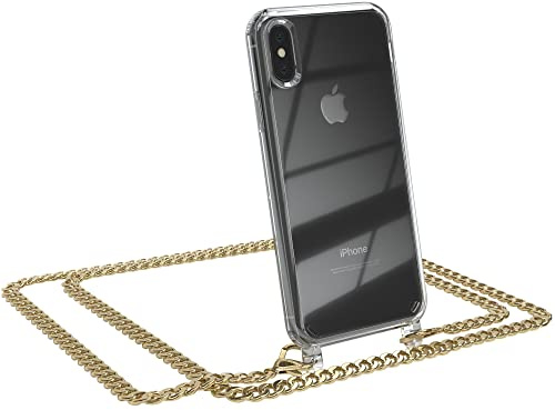 EAZY CASE Handykette kompatibel mit iPhone X/XS Handyhülle mit Metall Umhängeband und Ersatz Kordel schwarz, Handykordel mit Schutzhülle, Stylische Kette, Metall - Gold