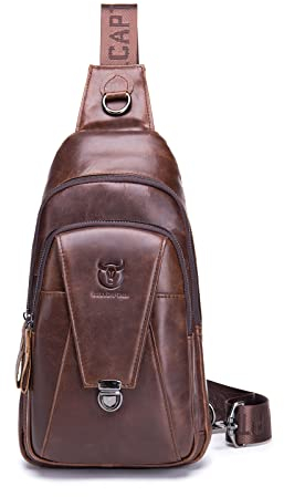 FANDARE Retro Brusttasche Leder Schultertasche Herren Sling Bag Geschäft Chest Bag Wasserdicht Umhängetasche für Schultertasche Outdoor Sport Wandern Radfahren Reisen Sling Crossbody Bag Braun
