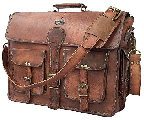 20 pulgadas vintage de cuero hecho a mano mensajero oficina bandolera portátil maletín computadora universidad bolsa para hombres y mujeres, Marrón