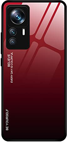 DEDUX Hülle für Xiaomi Mi 12T Pro 5G Handyhülle, Hülle Farbverlauf Glas und TPU Schutzhülle Case Cover für Xiaomi Mi 12T Pro 5G (Rot/Schwarz)